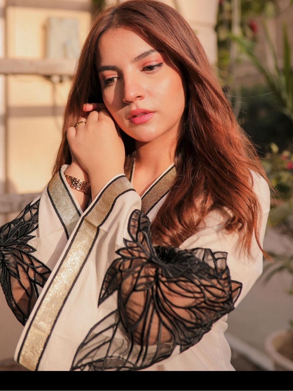 Pakistani Outfit- Off White with black Embroidered Co-Ord set with bell bottom